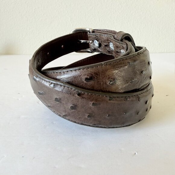 Rod Patrick Mens Full Quill Ostrich Leather Belt Dark Brown 1.25” Taper Sz 36 - Picture 3 of 11
